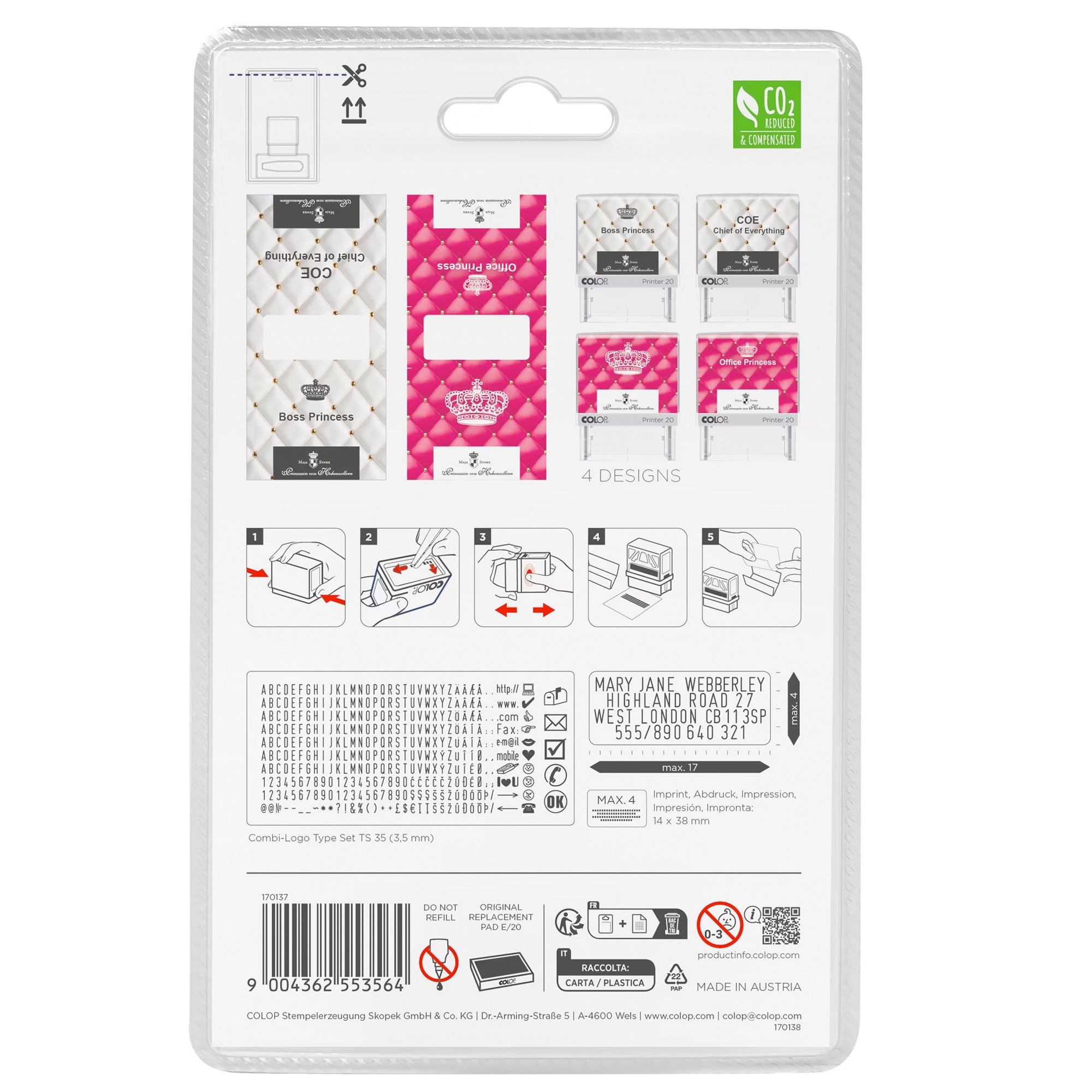 Colop Printer DIY Büro-Stempel Set Office Princess (47x18 mm - 4 Zeilen) - kinder-druckerei.de