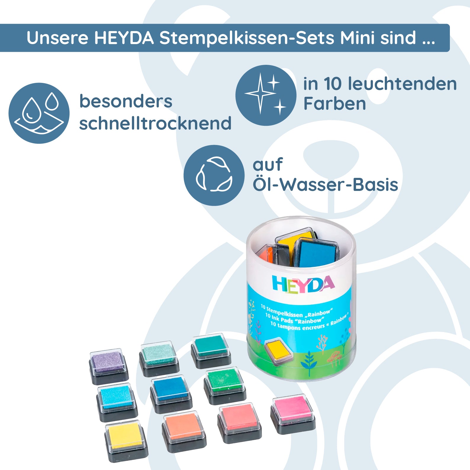 HEYDA Stempelkissen-Set Mini "Rainbow" (10 Stück) - kinder-druckerei.de