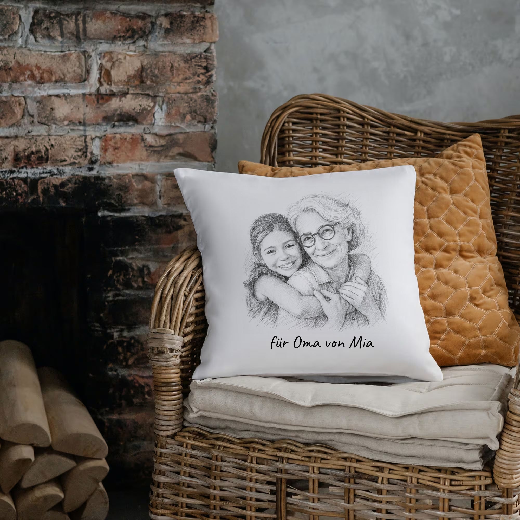 Housse de coussin avec dessin au crayon