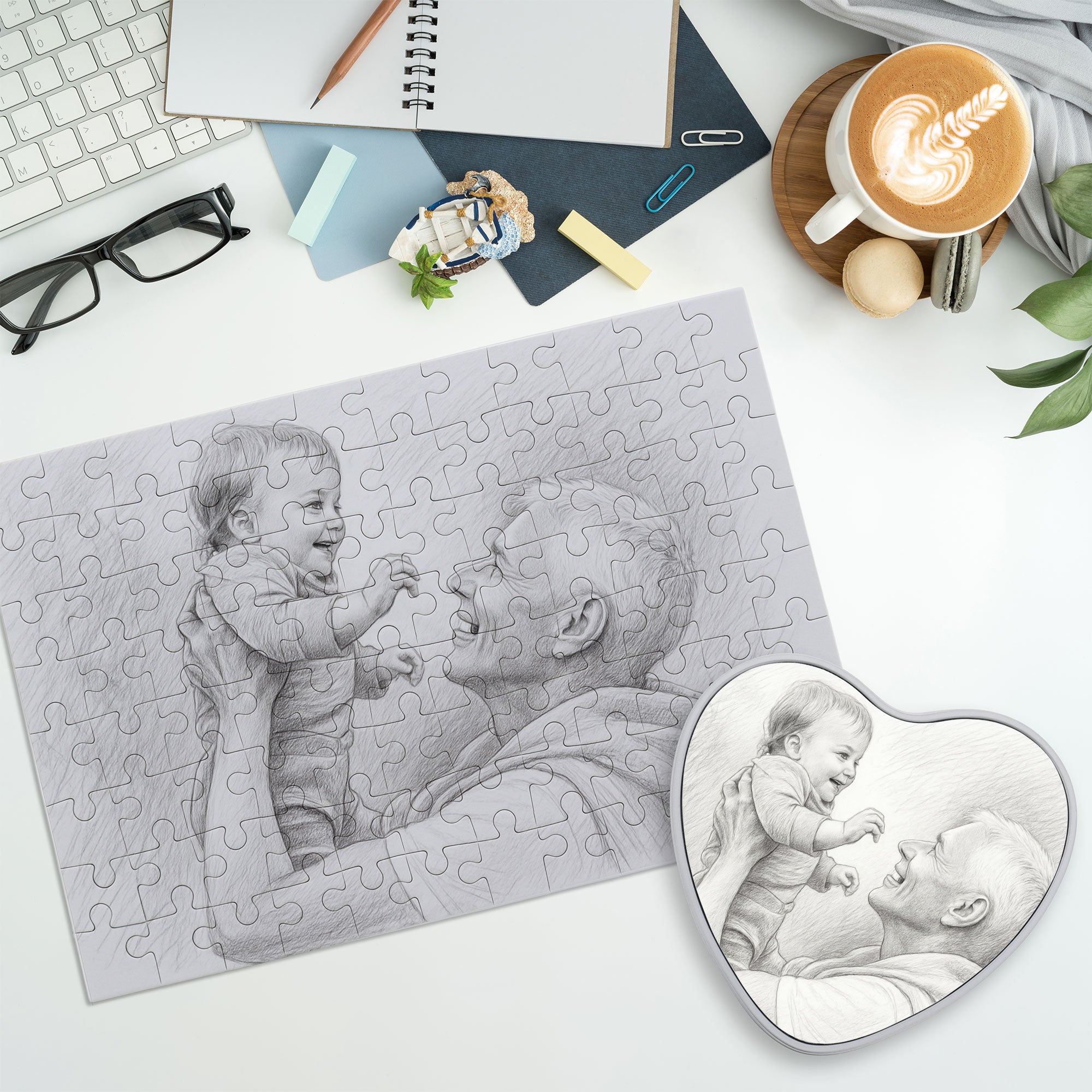 Puzzle mit Bleistiftzeichnung und Text (inkl. Herzdose – 96 Teile) - kinder-druckerei.de