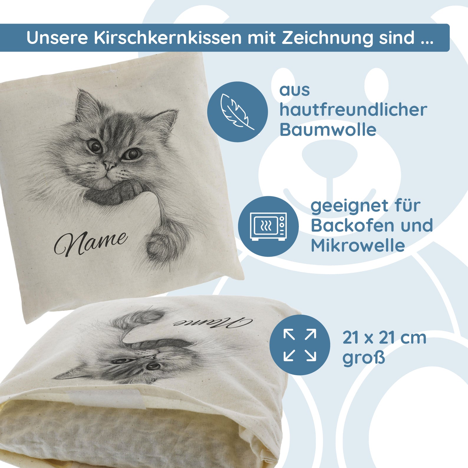 Kirschkernkissen mit Bleistiftzeichnung & Text - kinder-druckerei.de