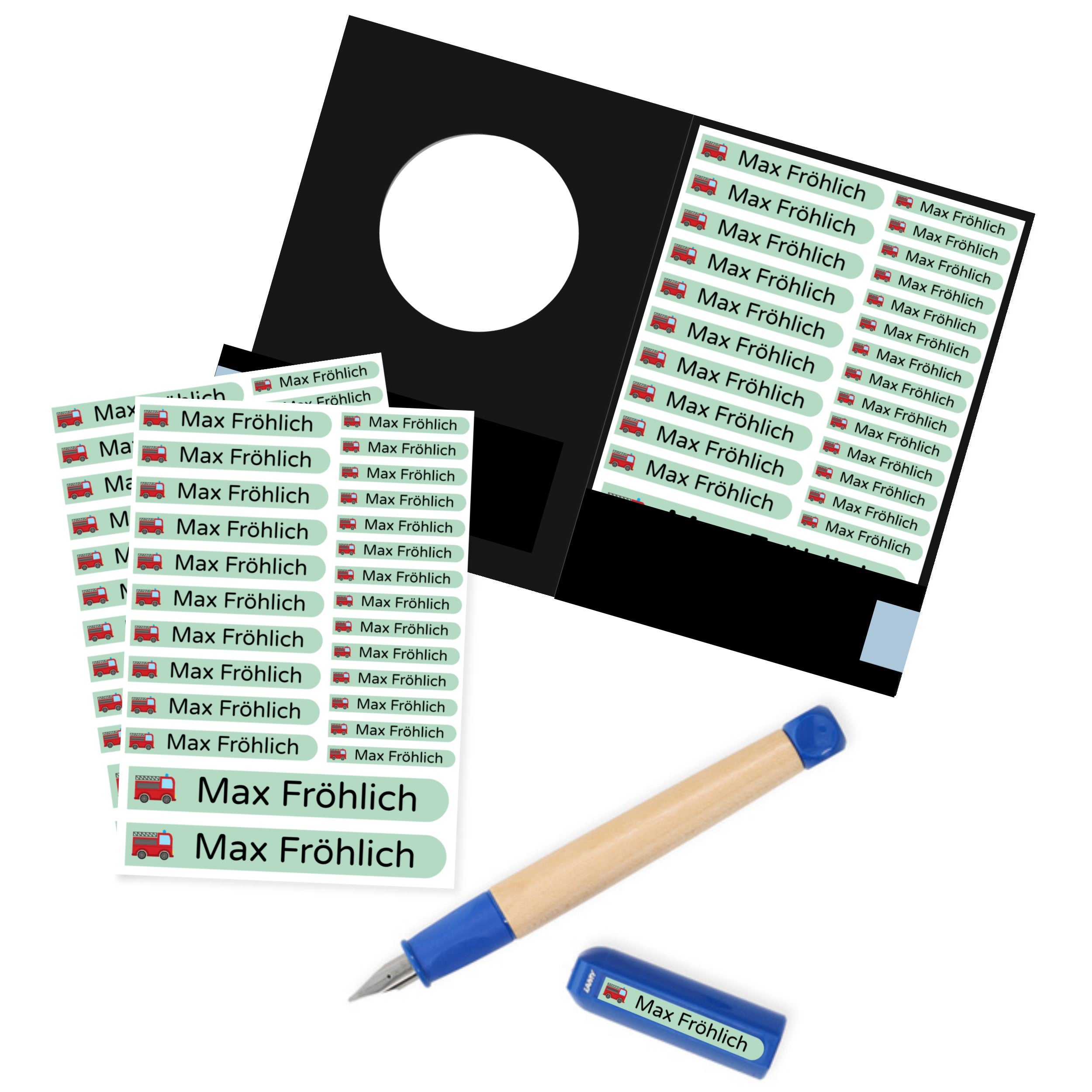 Personalisierter Lamy Schreiblern-Füller Blau & 70 Namensaufkleber - kinder-druckerei.de