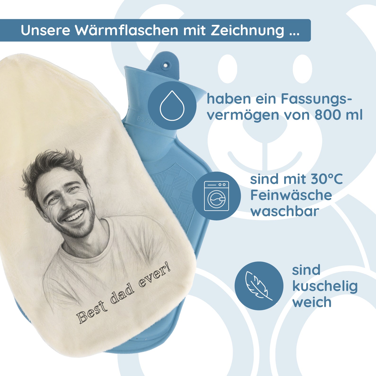 Wärmflasche mit Bleistiftzeichnung & Text - kinder-druckerei.de