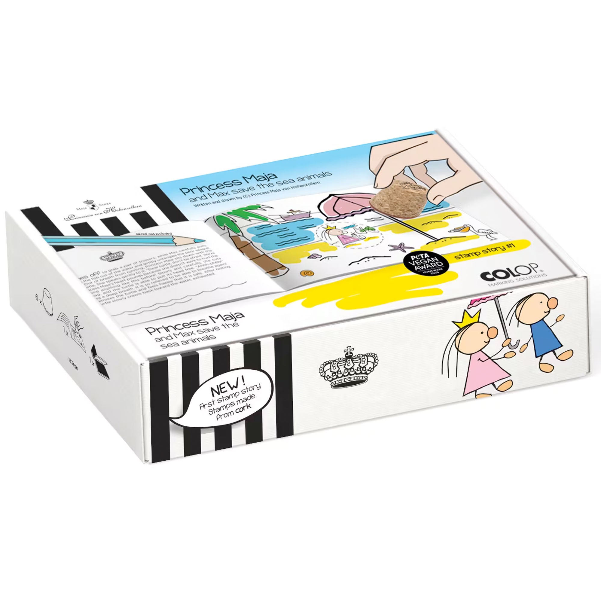 Colop Stempel Set - Stamp Stories (6 Korkstempel + Stempelkissen + Stempelheft) - kinder-druckerei.de