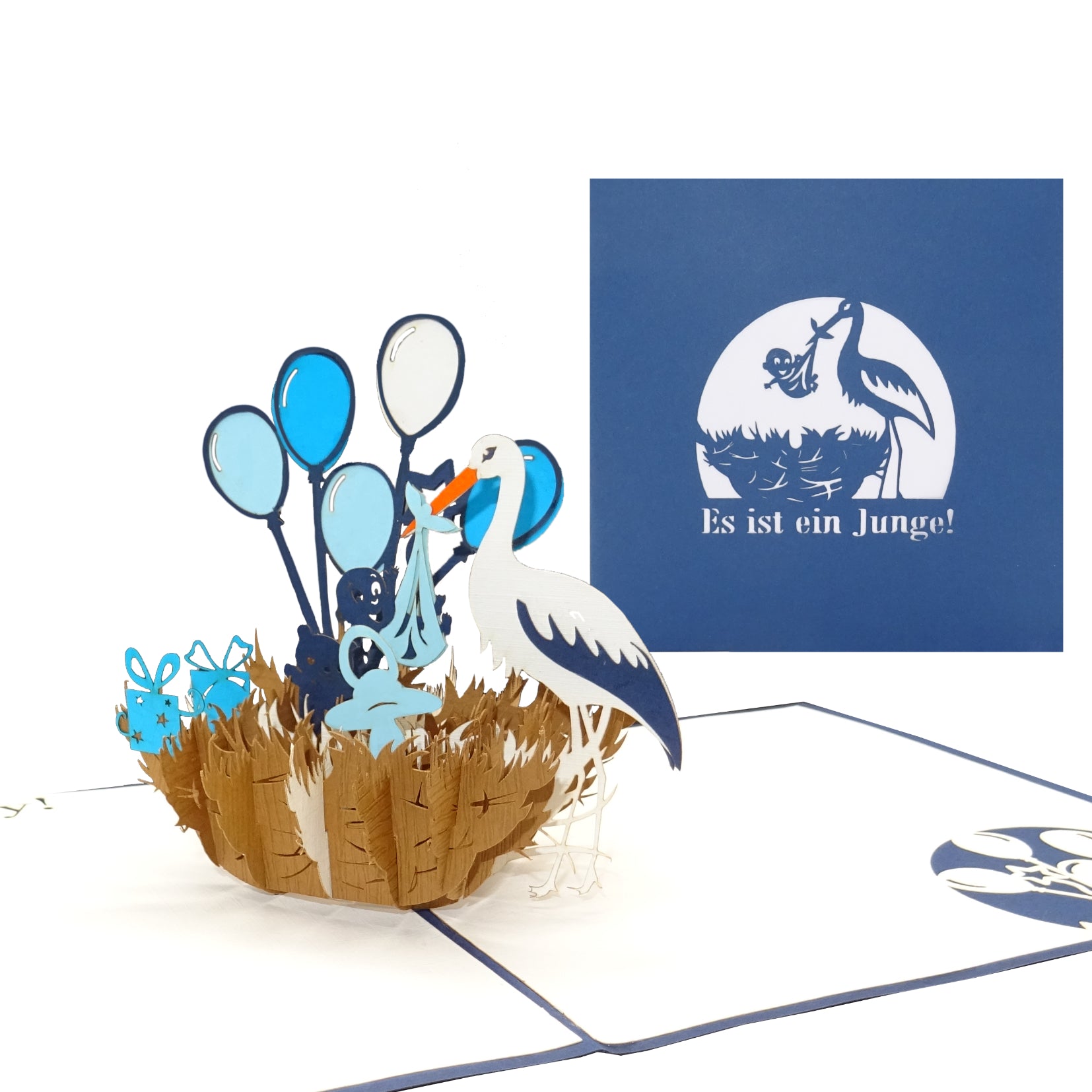 Colognecards Carte Pop-Up Cigogne - Naissance Garçon