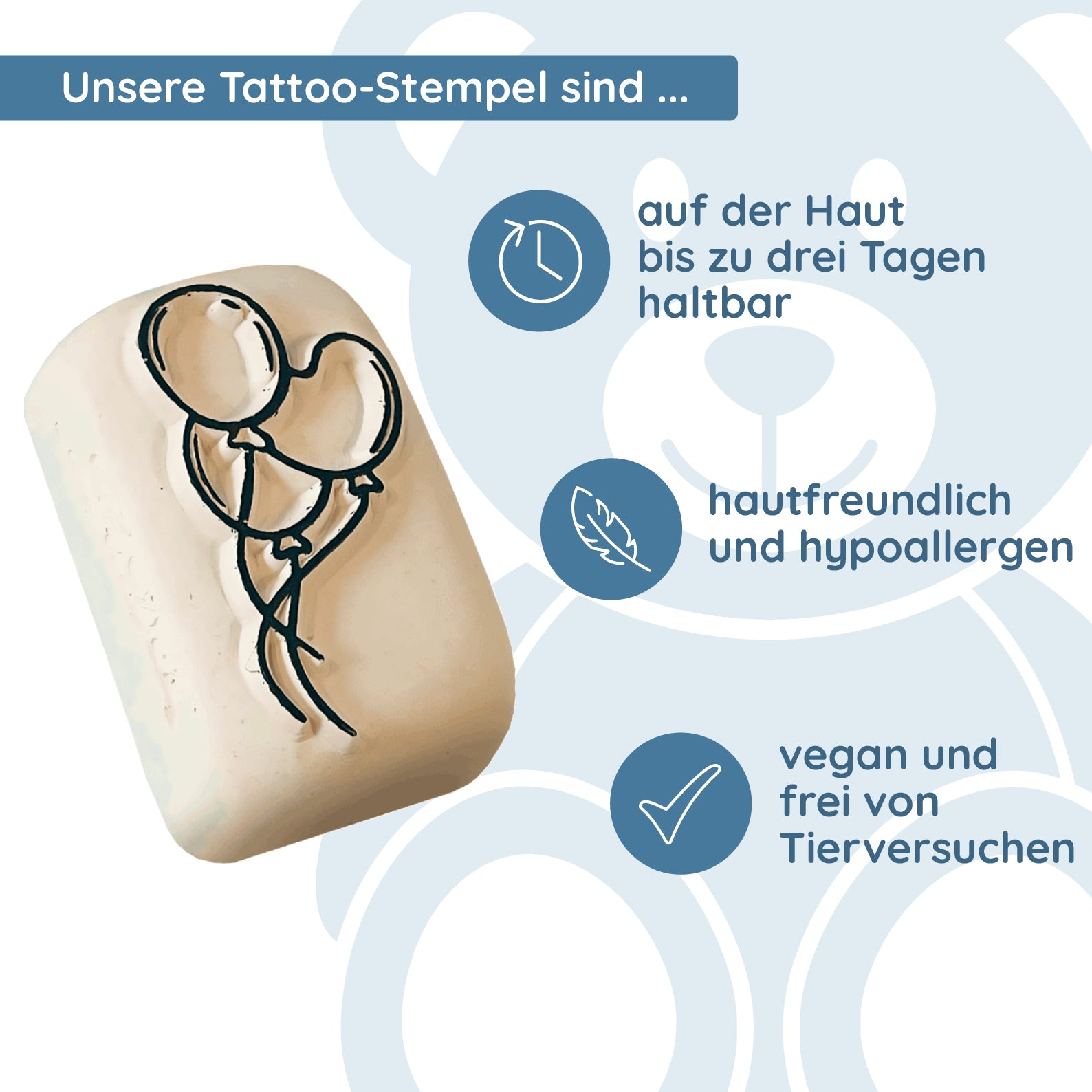 LaDot Stein - "Ballone" (2,5 x 5 cm) - Temporärer Tattoo Stempel - kinder-druckerei.de