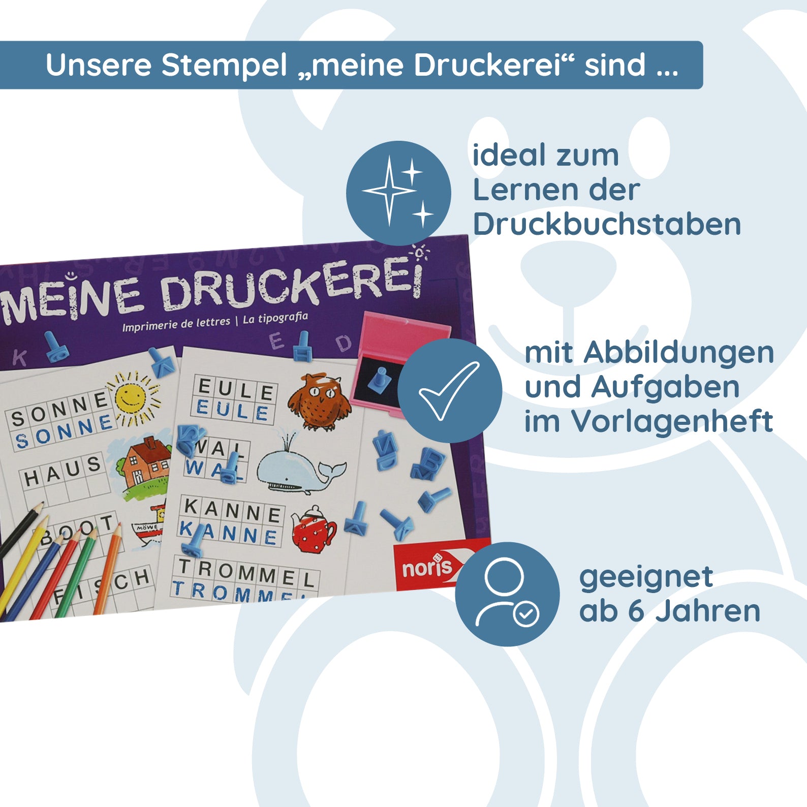Alphabetstempel „meine Druckerei“ - kinder-druckerei.de