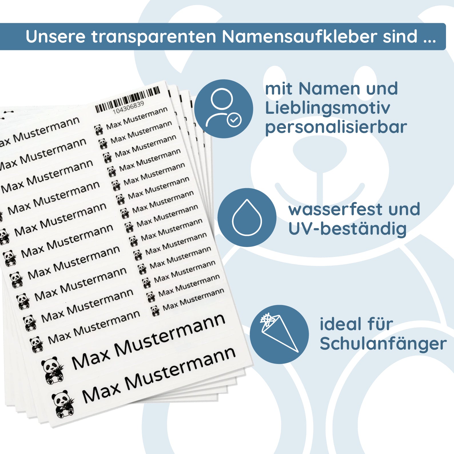 Transparente Namensaufkleber für Kinder (Set mit 260 Aufklebern in verschiedenen Größen) - kinder-druckerei.de