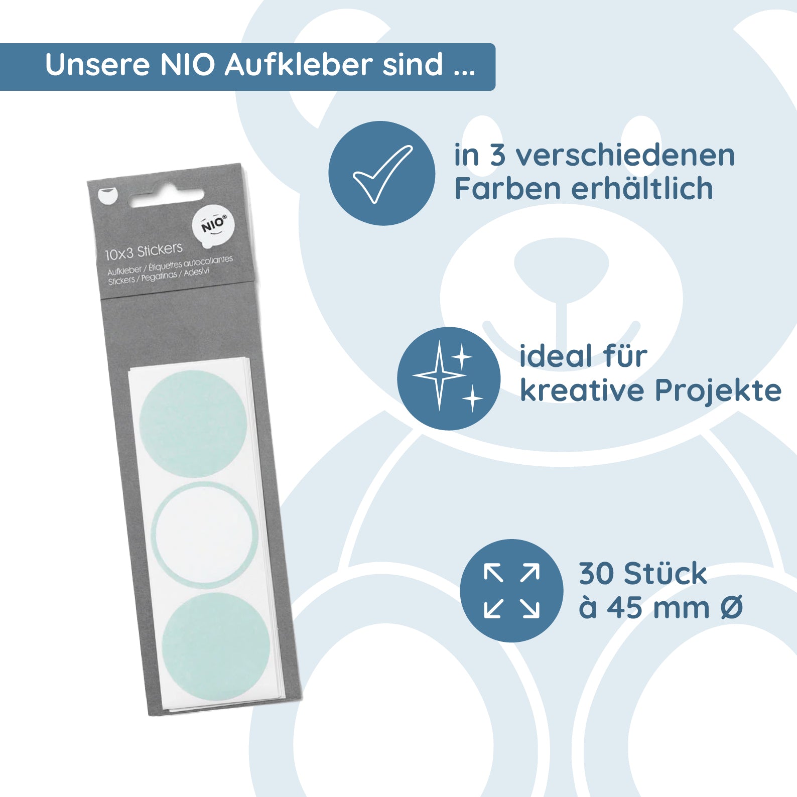 NIO Aufkleber Mint (ø 45 mm - 3x10 Stück) - kinder-druckerei.de