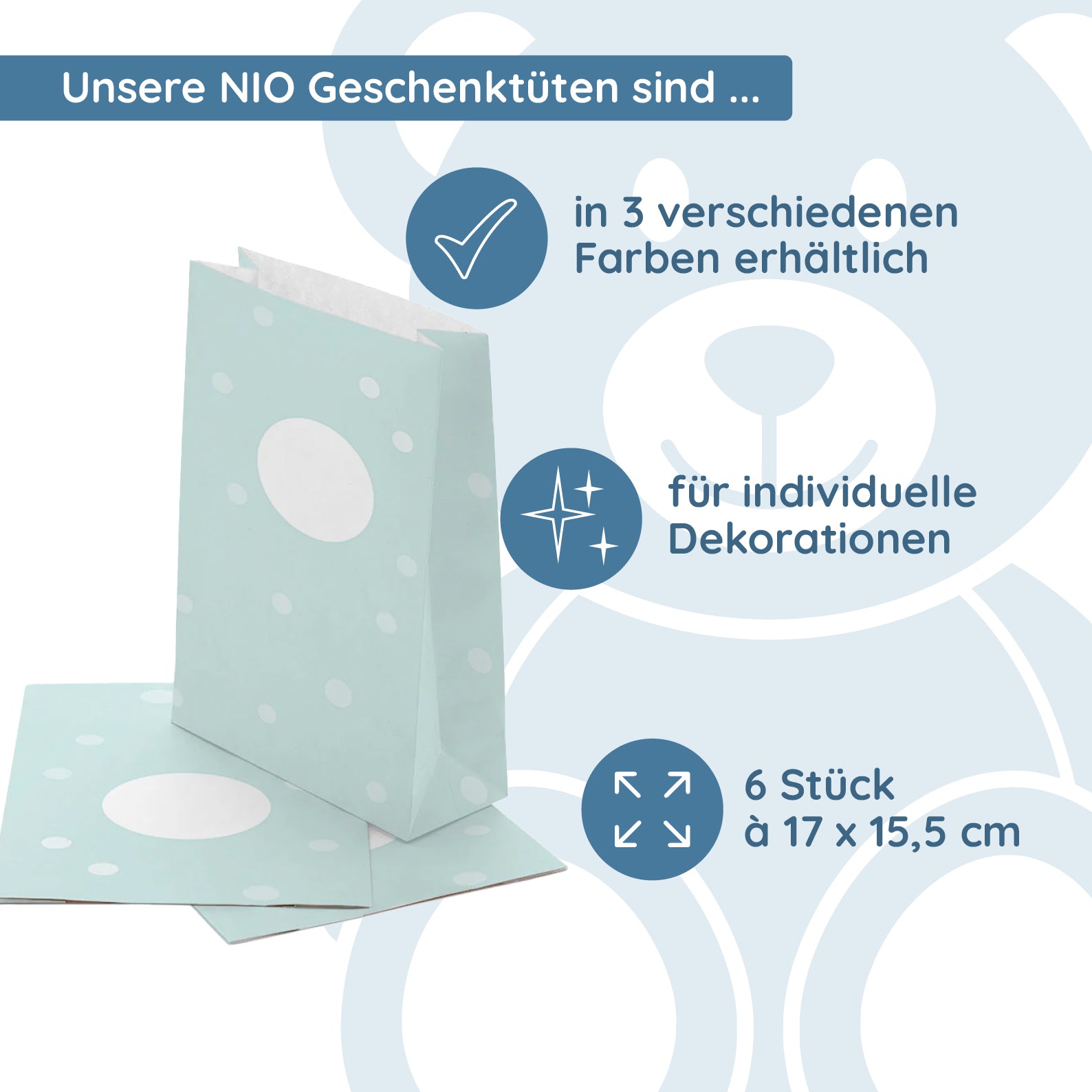 NIO Geschenktüte Mint (170x155 mm - 6 Stück) - kinder-druckerei.de