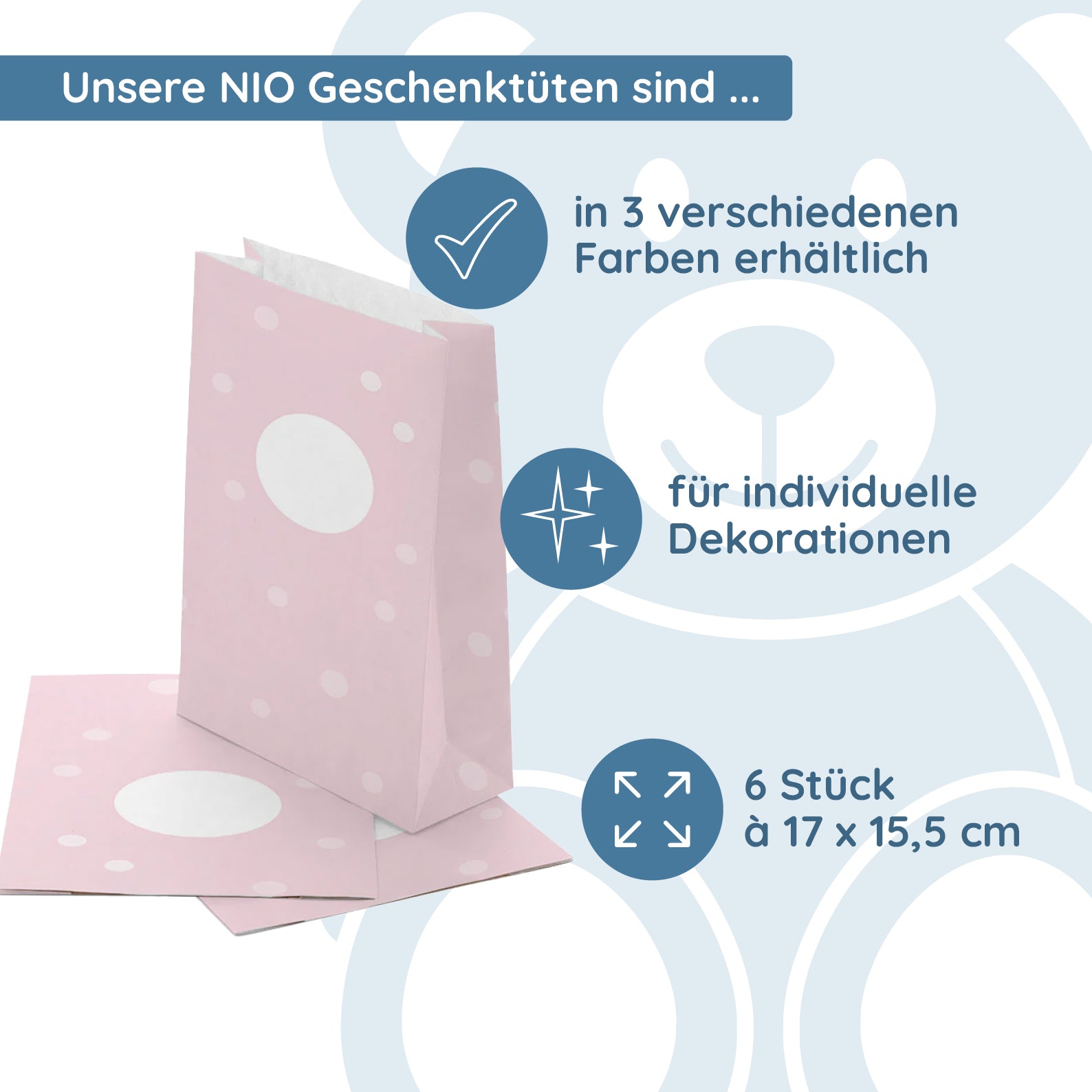 NIO Geschenktüte Rose (170x155 mm - 6 Stück) - kinder-druckerei.de