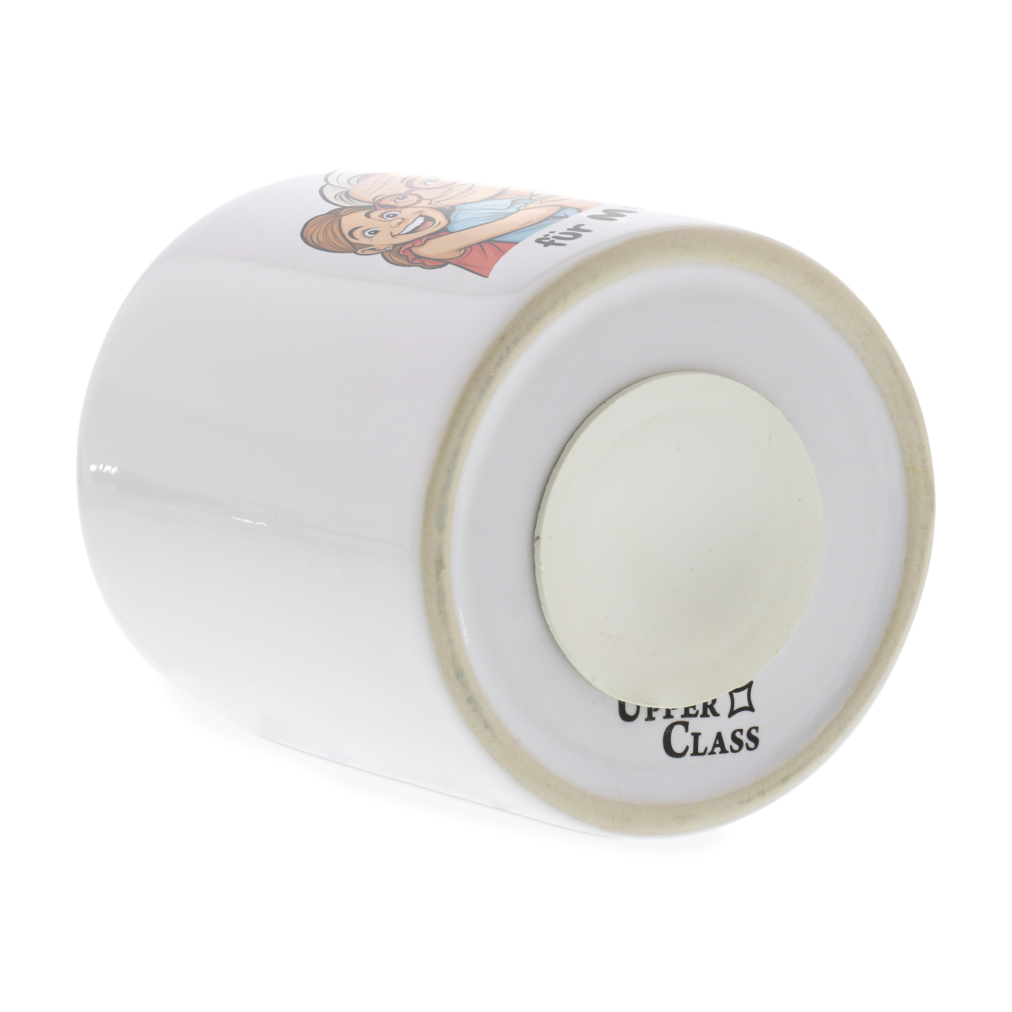 Spardose mit Karikatur und Text