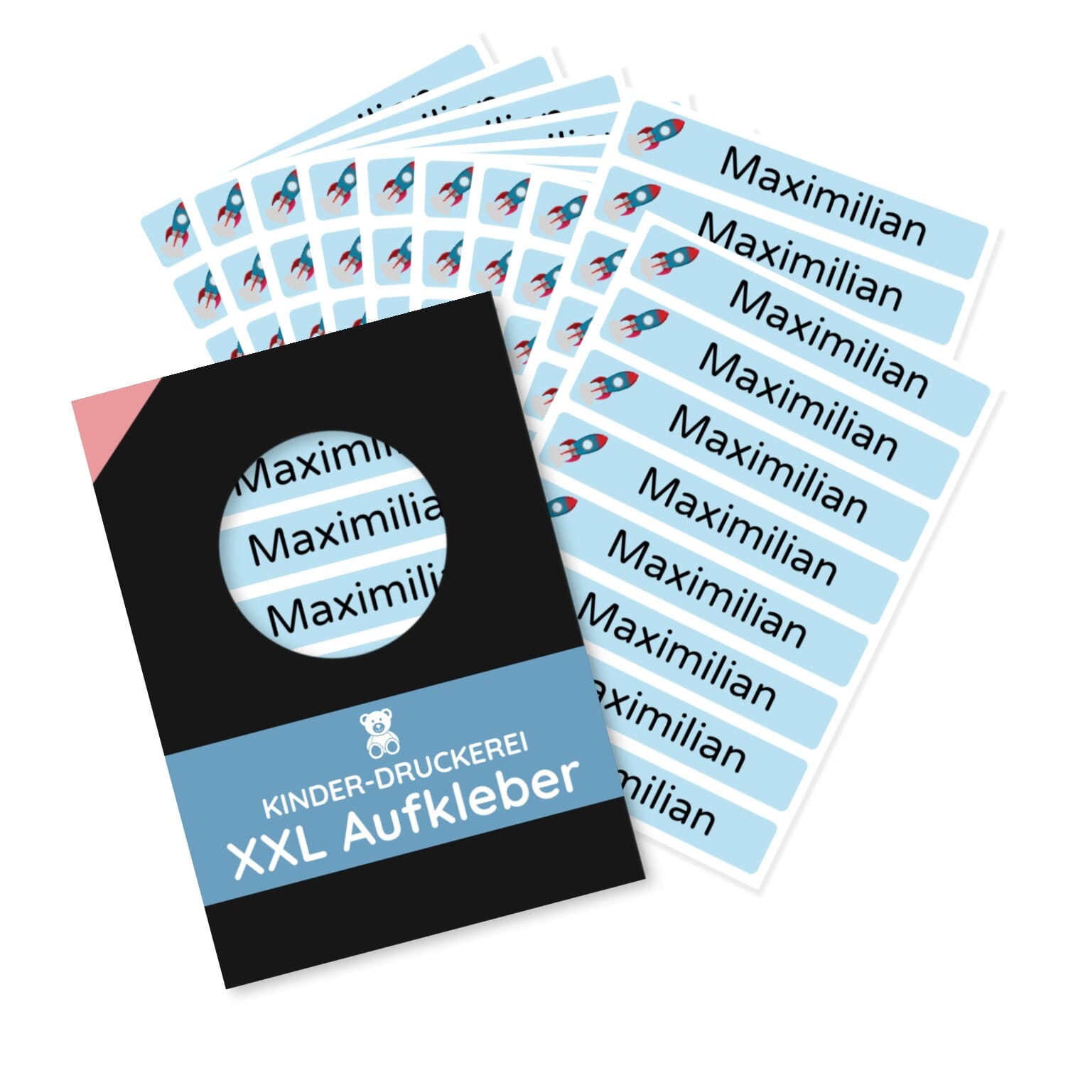 Große Namensaufkleber für Kinder Größe XL (80 Aufkleber 100x15 mm) - kinder-druckerei.de