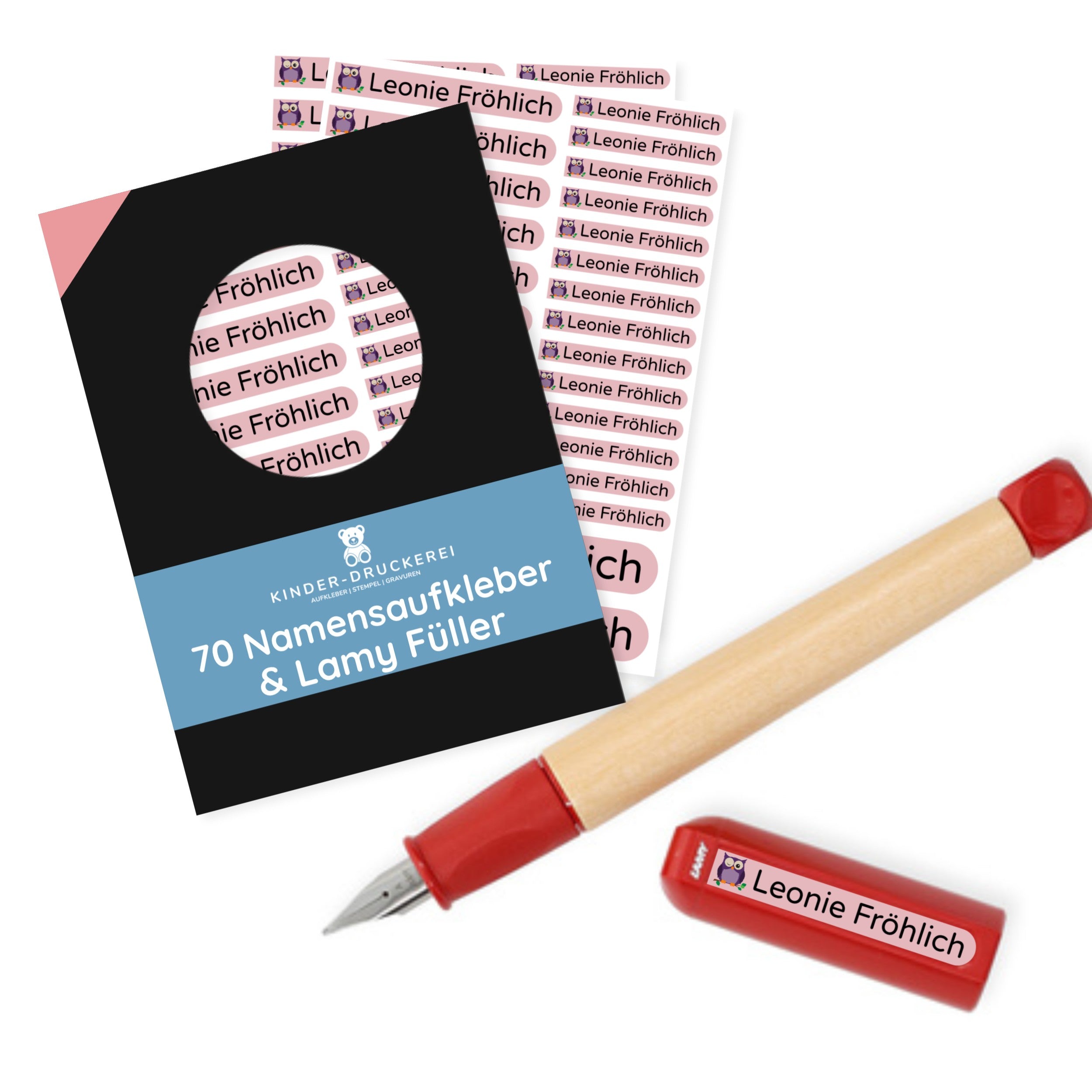 Personalisierter Lamy Schreiblern-Füller Rot & 70 Namensaufkleber - kinder-druckerei.de