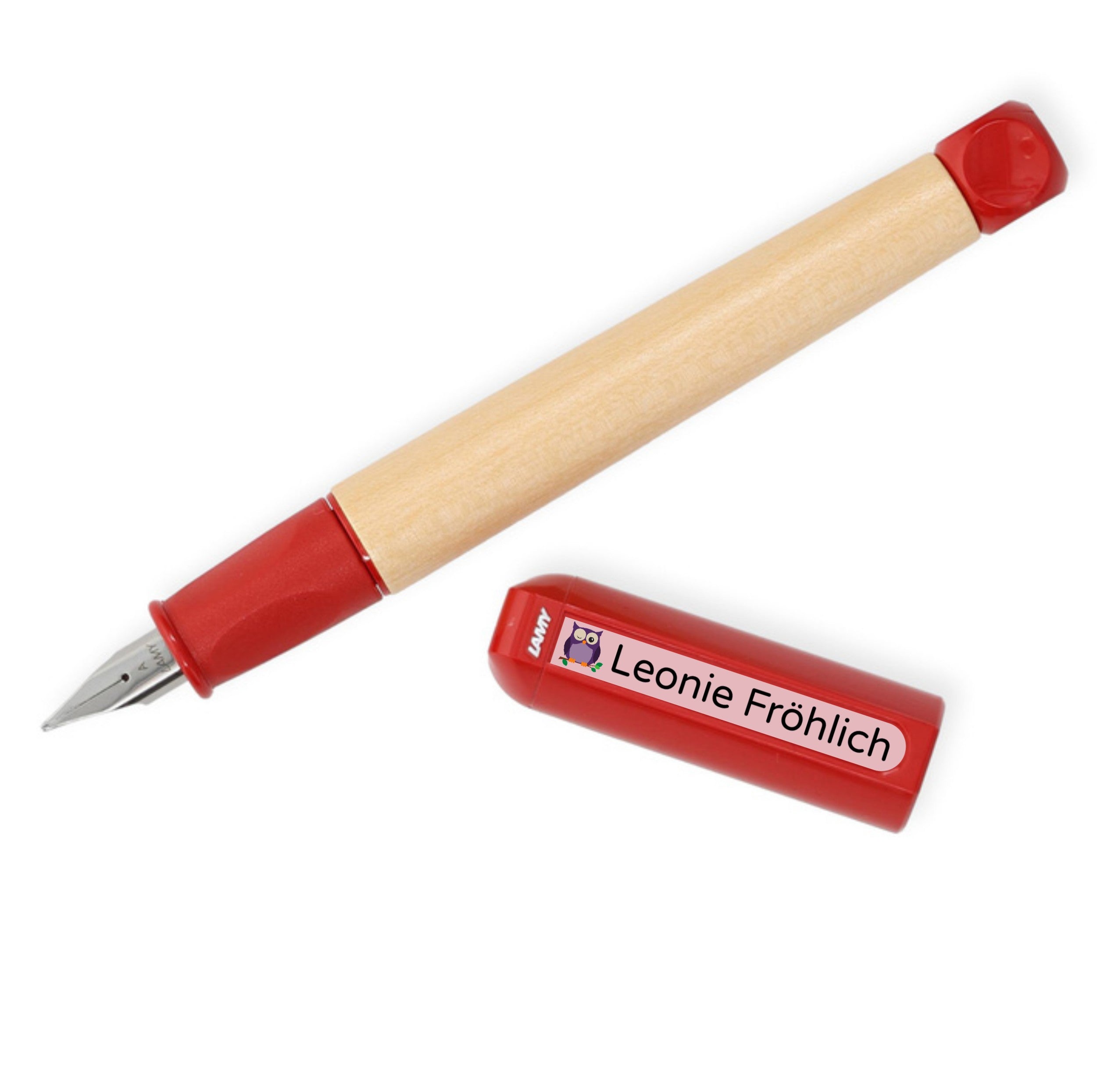 Personalisierter Lamy Schreiblern-Füller Rot & 70 Namensaufkleber - kinder-druckerei.de