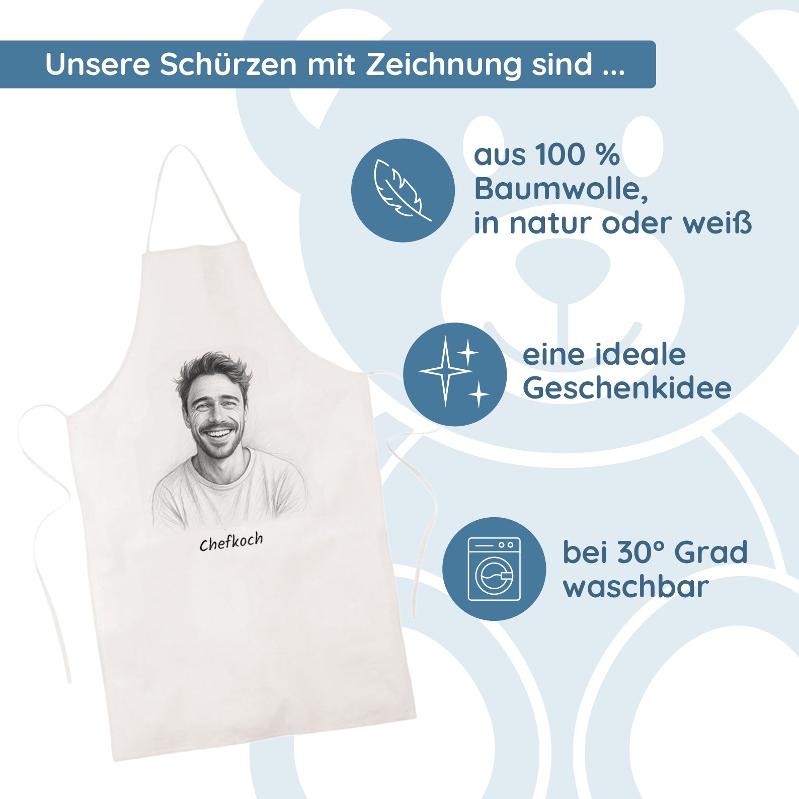 Schürze mit Bleistiftzeichnung & Text - kinder-druckerei.de