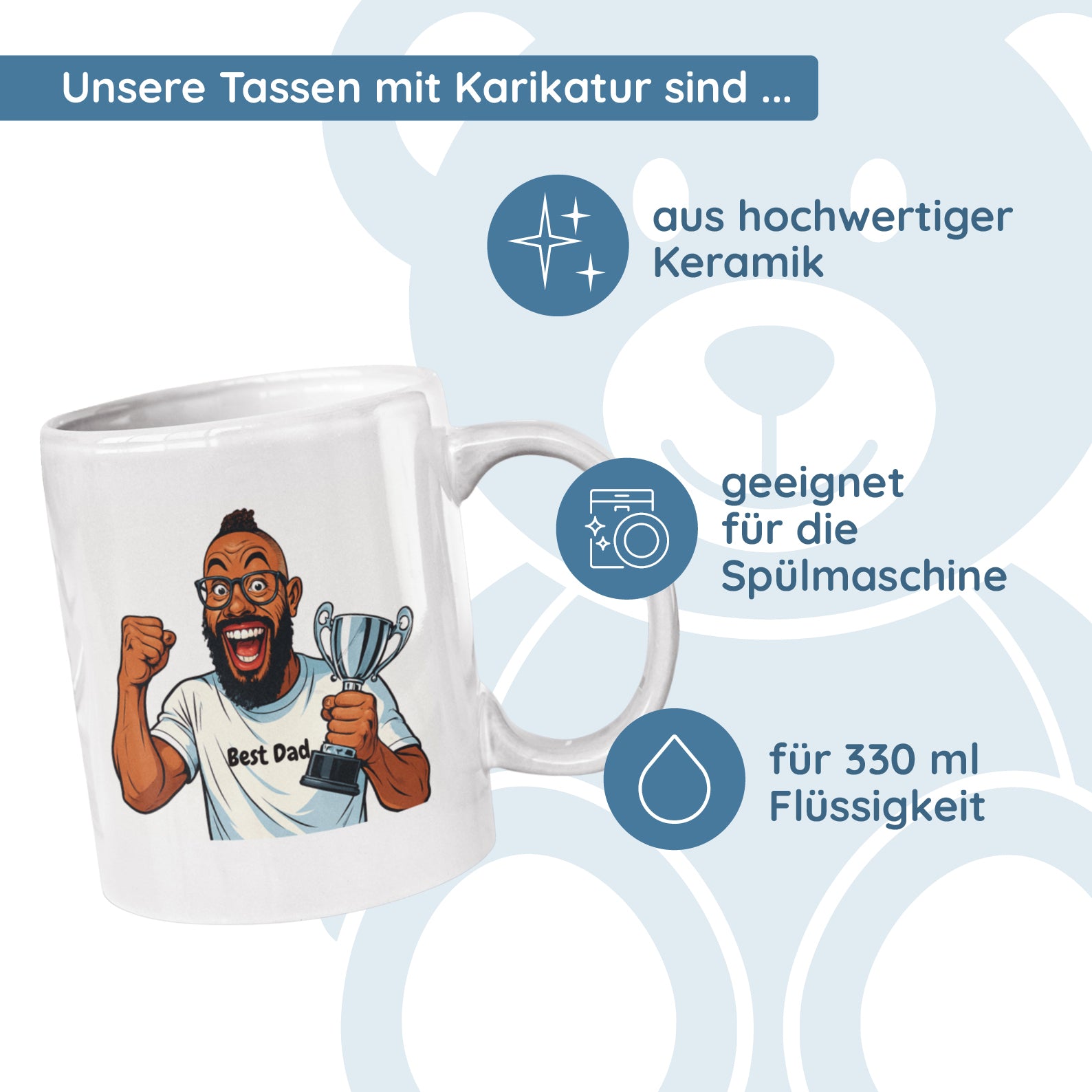 Keramiktasse mit Karikatur & Text - kinder-druckerei.de