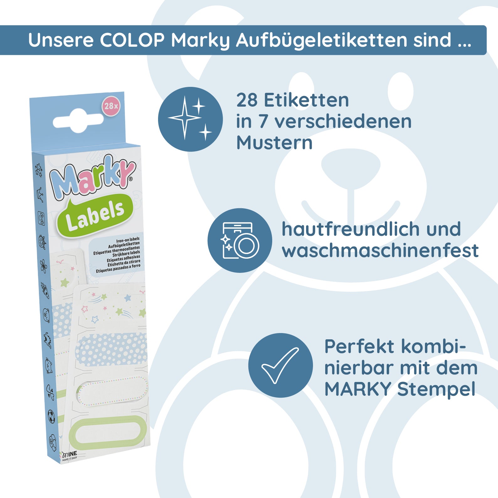 Colop Marky Aufbügeletiketten (28 Etiketten) - kinder-druckerei.de