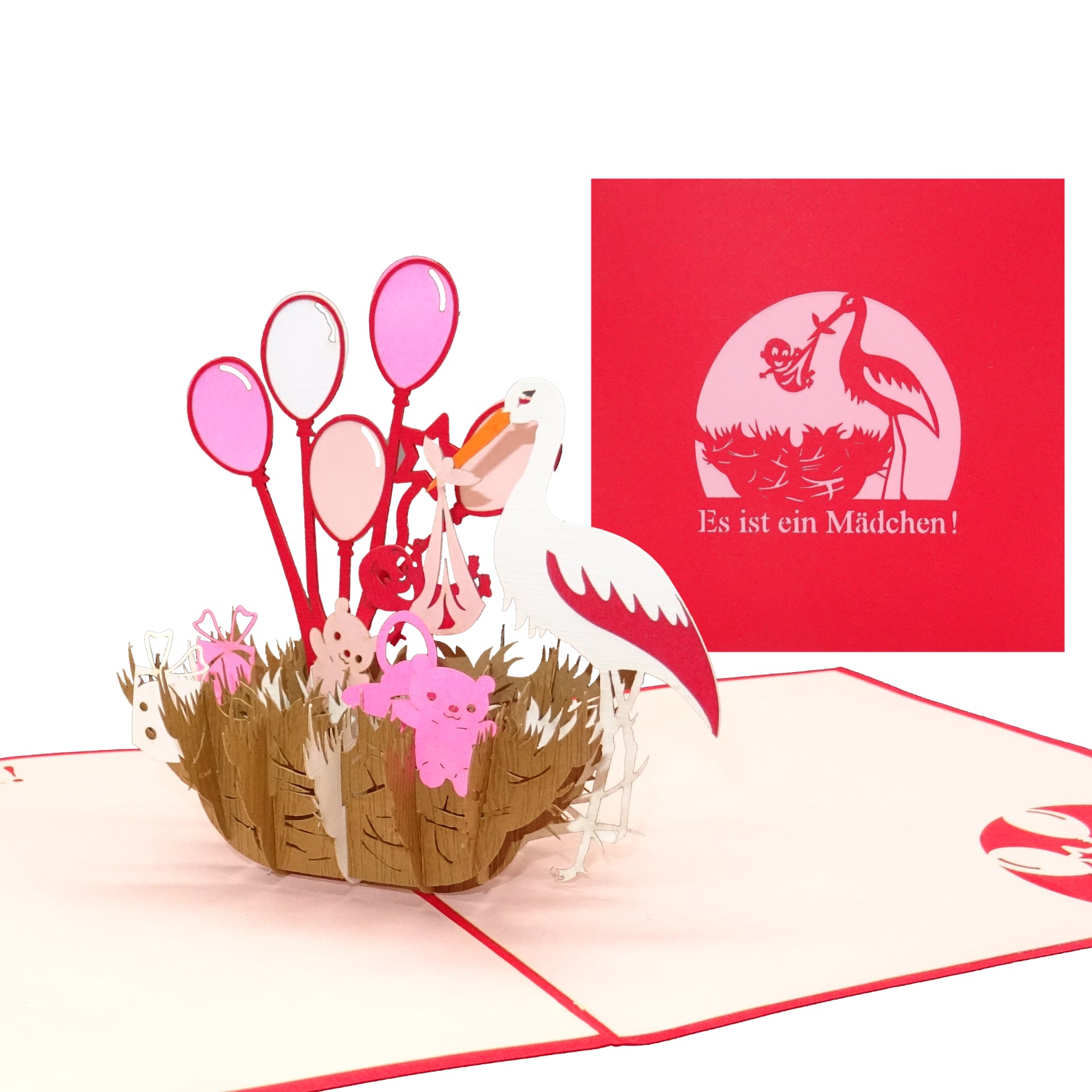 Colognecards Carte Pop-Up Cigogne - Naissance Fille