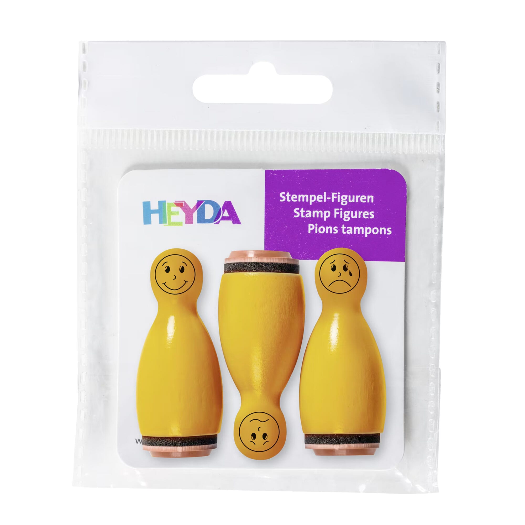 HEYDA Holzstempel Figuren-Set "Gesichter" – Orange (3 Stück - Ø 12 mm)